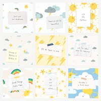 Cheerful quote template vector quote with cute weather drawings collection compatible with AI