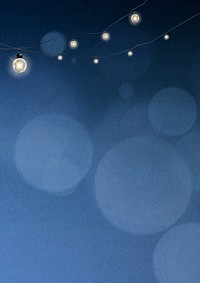 Bokeh background in blue with glowing string lights