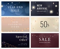 Social media template vector editable marketing posts with beautiful lights set