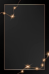 Elegant golden frame vector with glowing wired lights on black graphic