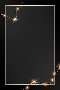 Elegant golden frame psd with glowing wired lights on black graphic