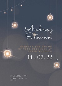 Festive invitation card psd editable template with beautiful hanging lights