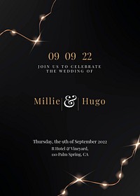 Festive invitation card vector editable template with beautiful wired lights