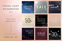 Social media template vector editable marketing posts with aesthetic lights set