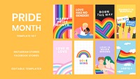 Pride month social media template psd set