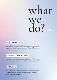 Gradient business poster psd with editable text, what we do