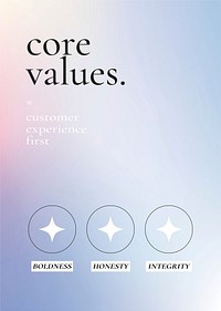Colorful business poster vector on purple gradient background, core values