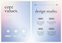 Colorful business poster psd on purple gradient background set, core values