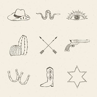 Cowboy themed logo vector collection on beige background