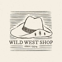Wild west shop logo psd with hand drawn hat illustration