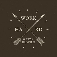 Cross arrow logo vector in dark gray editable text, work hard and stay humble