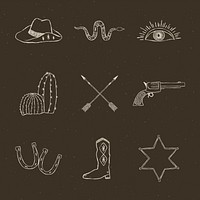 Hand drawn cowboy logo vector set