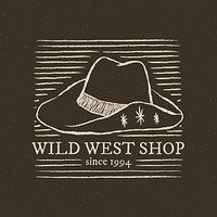 Wild west shop logo psd with hand drawn hat illustration