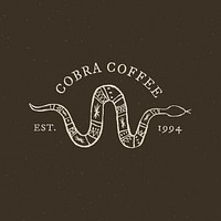 Vintage coffee shop logo vector on dark gray background with snake illustration