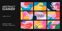 Colorful banner template psd with motivational quote set