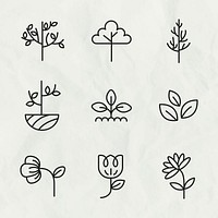 Black eco line icon psd set