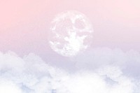 Aesthetic sky background vector with moon and clouds in pink