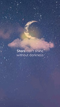 Night sky story template vector for social media with editable quote, stars can’t shine without darkness