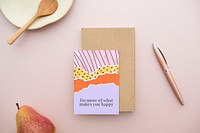 Card mockup psd with colorful ripped paper collage frame and motivational quote