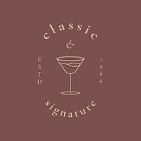 Cocktail lounge logo template psd with minimal cocktail glass illustration