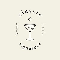 Cocktail lounge logo template psd with minimal cocktail glass illustration