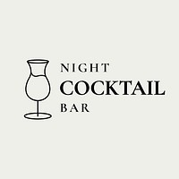 Luxury bar logo template psd with minimal cocktail glass illustration