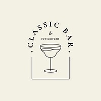 Luxury bar logo template psd with minimal cocktail glass illustration