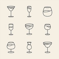 Minimal brandy glass vector graphic line art style set