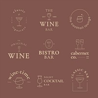 Cocktail lounge logo template psd with minimal cocktail glass illustration