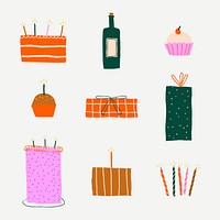 Birthday celebration cute stickers psd doodle collection