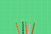 Green grid birthday background psd with cute doodle candles