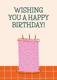 Cute birthday card template psd with doodle cake