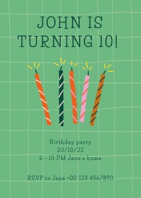Birthday invitation card template psd with cute doodle candles
