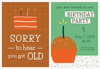 Birthday party invitation template psd with cute doodles