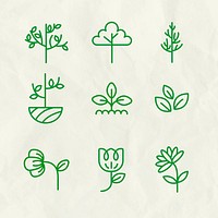 Green eco line icon psd set