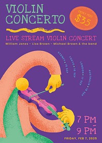 Colorful concert poster template vector with violinist musician flat graphic