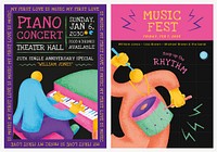 Colorful concert poster template vector with musicians flat graphic