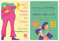 Colorful concert poster template vector with musicians flat graphic