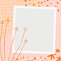 Floral picture frame psd with flower doodles on pink aesthetic background