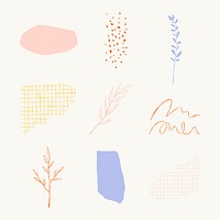 Colorful botanical leaves psd doodle illustrations element collection