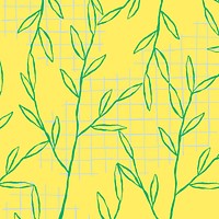 Green leaf pattern psd on yellow grid background