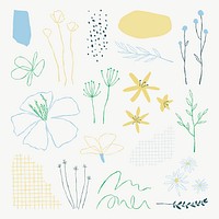 Aesthetic botanical leaves vector doodle illustrations element set