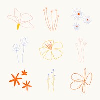 Aesthetic botanical leaves vector doodle illustrations element collection