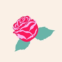 Pink rose floral sticker psd on beige background