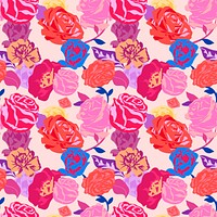 Pink aesthetic floral pattern vector with roses colorful background