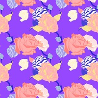 Pink spring floral pattern psd with roses purple background