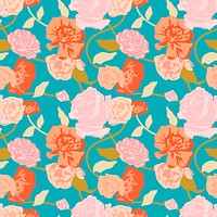 Green spring floral pattern psd with pink roses background