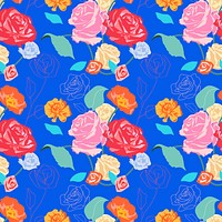 Pink aesthetic floral pattern psd with roses blue background