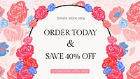 Feminine floral SALE template psd with colorful roses fashion ad banner