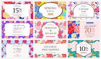 Feminine floral SALE template vector with colorful roses fashion ad banner set 